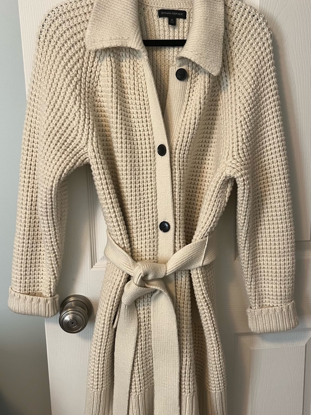 Banana Republic Cream Waffle-Knit Belted Cardigan